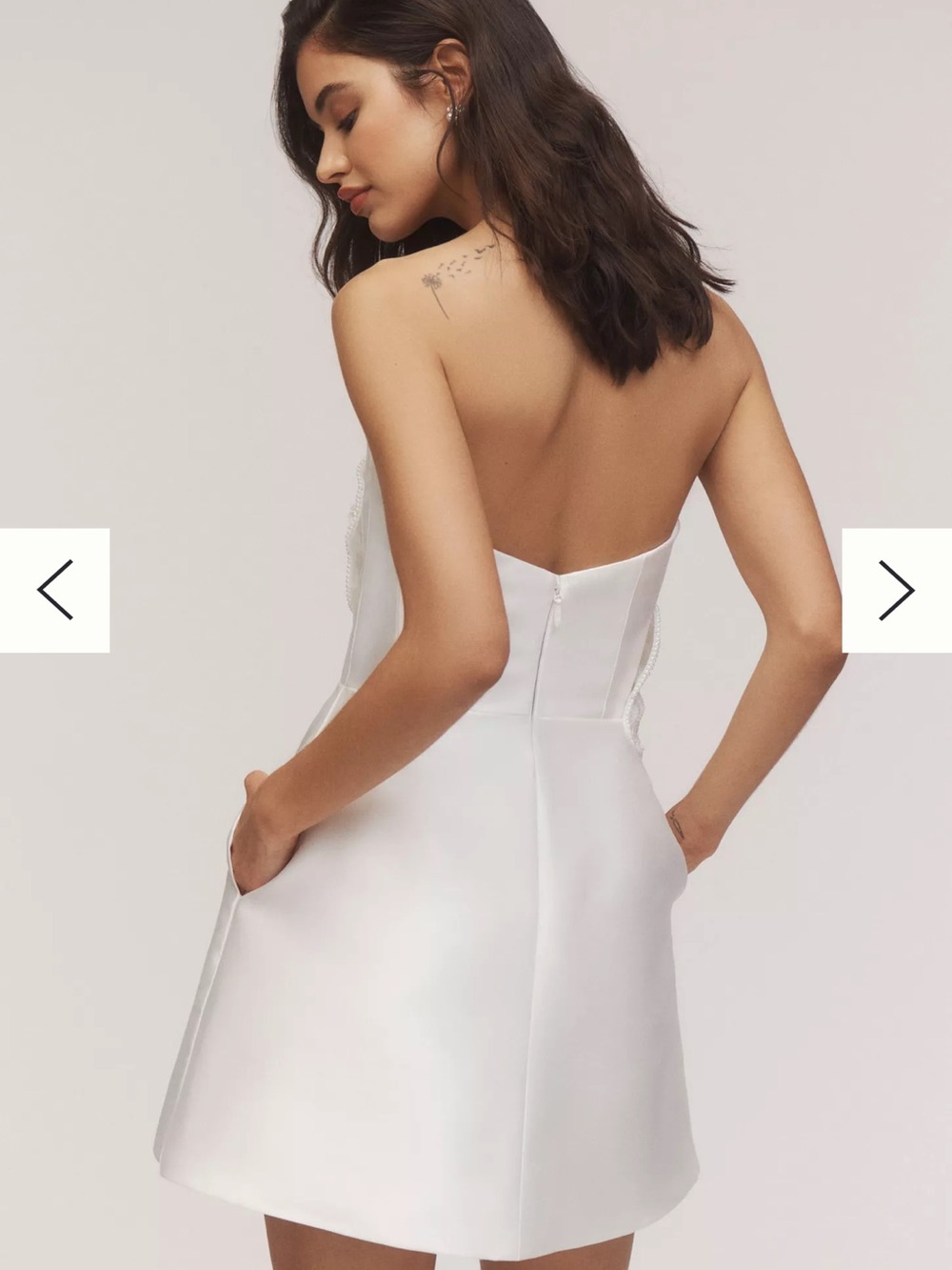 By Watters Brie Strapless White Mini Embellished Dress with Pearl Floral Appliqu - Picture 2 of 8